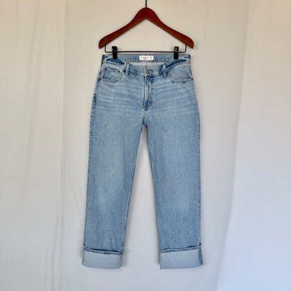 Abercrombie & Fitch Low Rise Baggy Light Blue Straight Leg Single Cuff Jeans - Picture 1 of 15